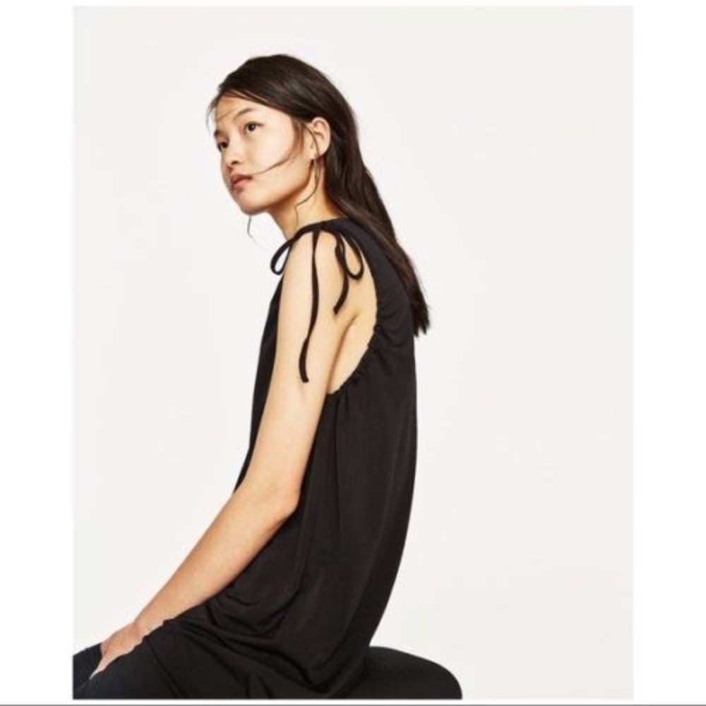 NWT Zara Trafaluc Black One Sleeve Slinky Avant Garde Dress Size S - Picture 6 of 7